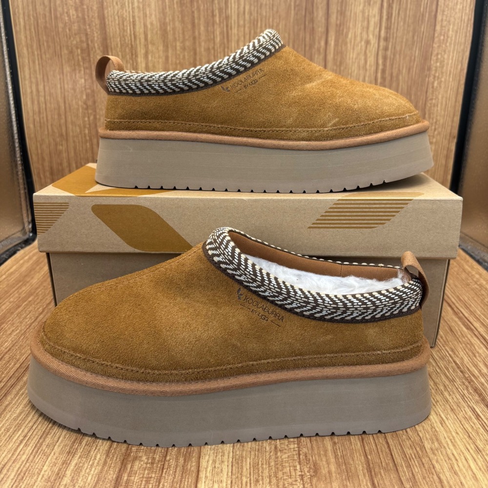 Koolaburra by UGG Burree Platform Womens 8 Chestnut New Suede Slippers NEW